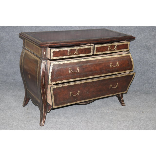 Late 20th Century Pair Leather Wrapped and Embossed Maitland Smith Commodes For Sale - Image 5 of 14