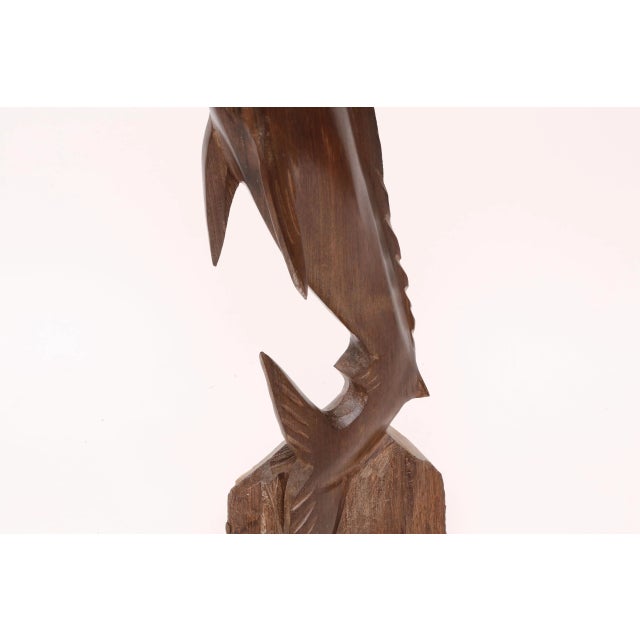 Wood Hand Carved Mid Century Modern Teak Marlin Fish Wooden Spearfish Sculpture For Sale - Image 7 of 8