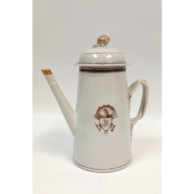 Antique porcelain 18th century Chinese export coffee / tea pot, with monogrammed eagle armorial crest; No maker marks...