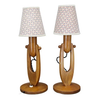 Mid-Century Adjustable Wooden Table Lamps, Former Czechoslovakia, 1970s, Set of 2 For Sale