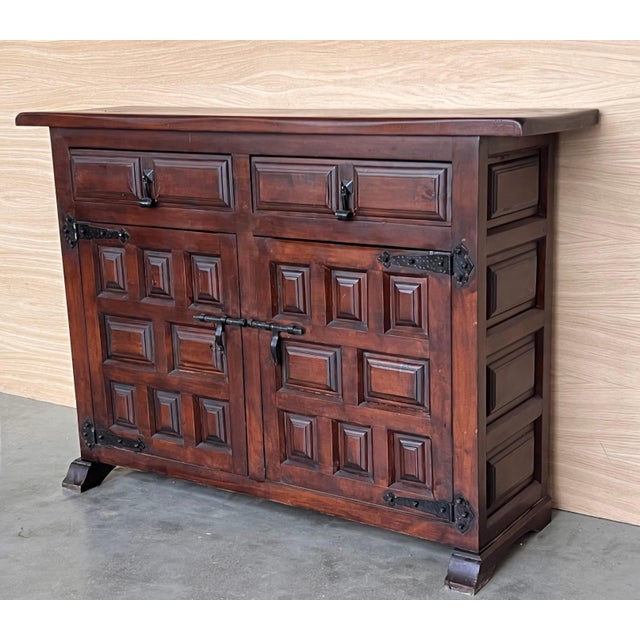 Late 19th Century Spanish Baroque Carved Walnut Tuscan Two Drawer Credenza or Buffet For Sale - Image 18 of 18