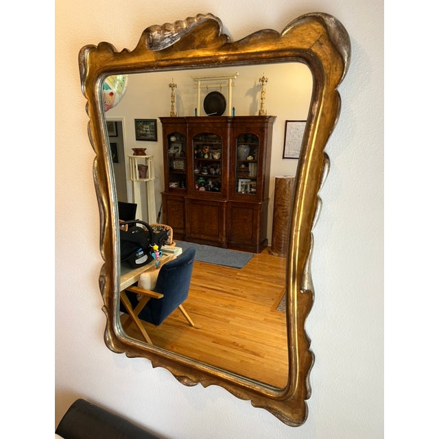 Mid-Century Italian Silver & Gold Gilt Carved Wood Mirror With Sculptural Drapery Motif For Sale In Los Angeles - Image 6 of 15
