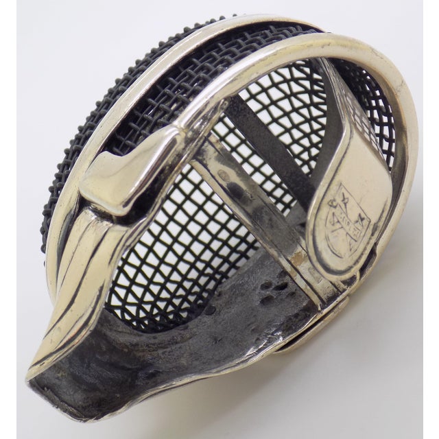 Vintage Italian Handmade Genuine Silver Fencing Mask Figurine by Sacchetti of Arezzo, 1980s Solid 800 Silver Sports Sculpture and Rare Gift For Sale - Image 6 of 11