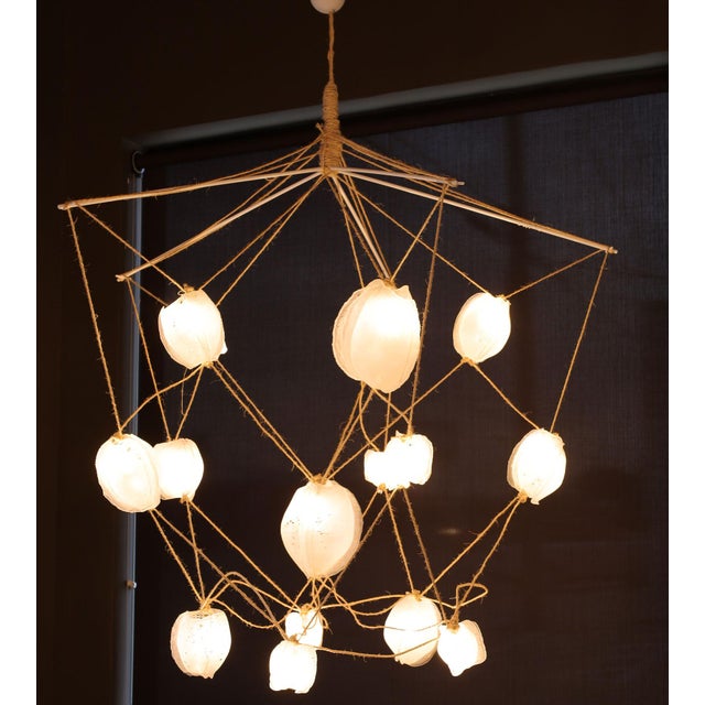 White Manolito & Manolito "Ouef De Selenite" Custom Blown Glass and Rope Chandelier For Sale - Image 8 of 10