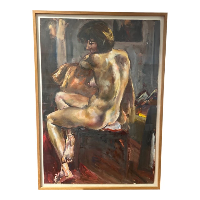 20th Century Oil on Board Framed Signed Depicting View of Naked Lady For Sale