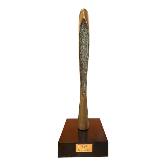 "Grace" by Ante Bullion Bronze Modernist Abstract Sculpture on Stone Base With Name Plaque Dated 1995 For Sale