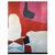 An oversized modern abstract oil painting in red, pink and white and framed in a high gloss stepped black frame. Signed by...