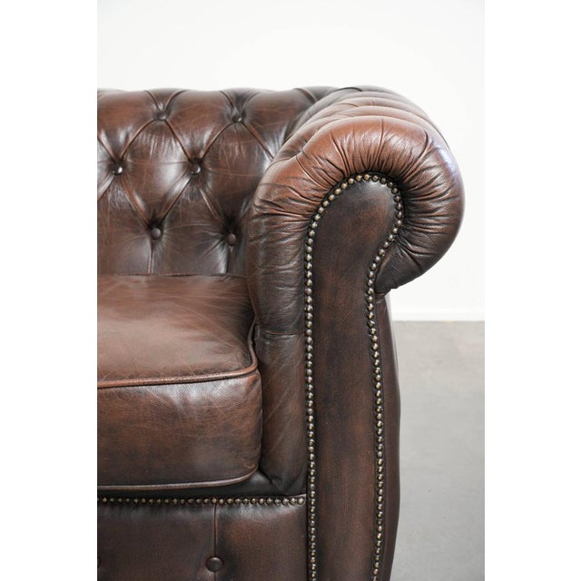 Brown English Style Brown Cowhide Chesterfield 3-Seater Sofa For Sale - Image 8 of 12