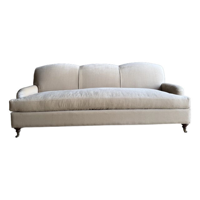 Custom Made Modern English Arm Sofa in Performance Linen Velvet - 86" For Sale