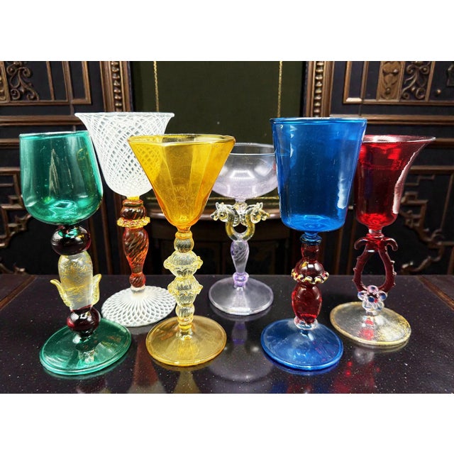 Mid-Century Modern Venetian Murano Art Glasses, 1970s, Set of 6 For Sale - Image 3 of 13