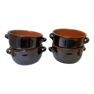 Mid 20th Century Glazed Terra Cotta Soup Bowls or Crocks - Set of 4