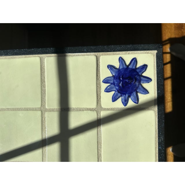 Vintage Mid-Century Modern Italian Wrought Iron and Majolica Tile Coffee Table – Celestial Sun & Moon For Sale - Image 10 of 17