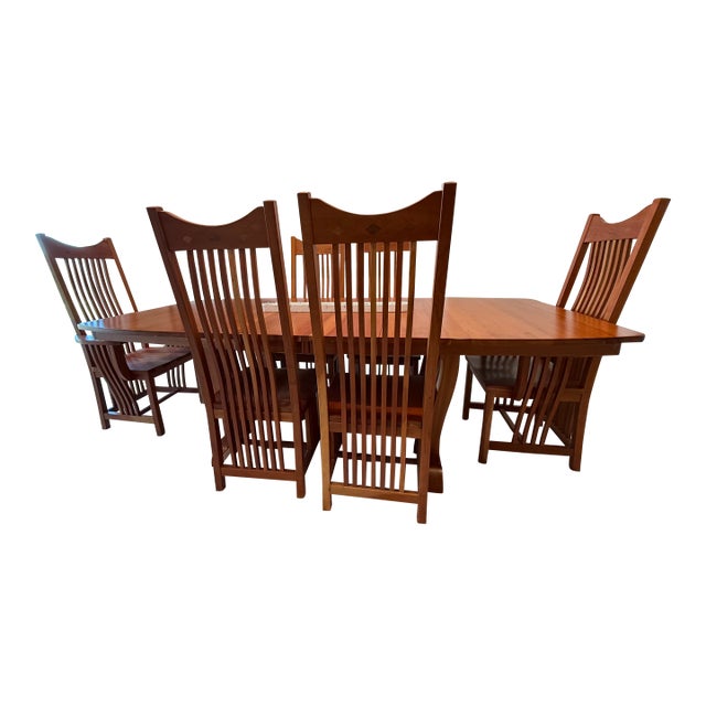 Handmade Amish Solid Cherry Wood Dining Set - 7 Pieces For Sale