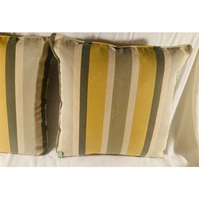 2000 - 2009 Pair of Gold, Cream & Olive Square Stripe Decorative Pillows For Sale - Image 5 of 9