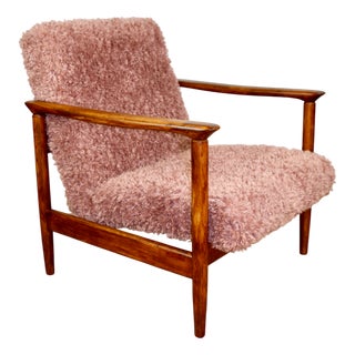 GFM-142 Armchair in Pink Long Hair Upholstery attributed to Edmund Homa, 1970s For Sale