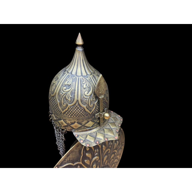 Turkish Handmade Turkish Brass Helmet and Shield Display Set For Sale - Image 3 of 9