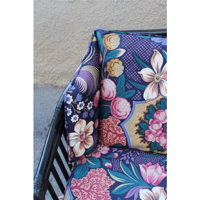 1970s Italian Black Bamboo & Floral Fabric Sofa from Vivai del Sud, 1970s For Sale - Image 5 of 13