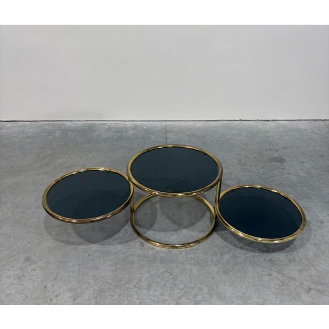 Late 20th Century Postmod Gold & Smoked Glass Swivel Tiered Coffee Table For Sale - Image 5 of 11