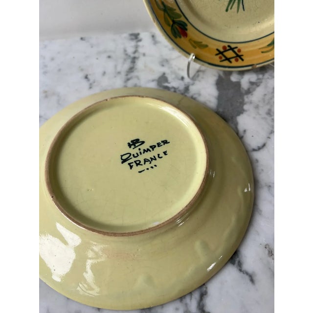 Early 19th Century Early 19th Century Quimper France Hand-Painted Butter Yellow, Mustard, Bird and Blue Floral Plates - Set of 3 For Sale - Image 5 of 8