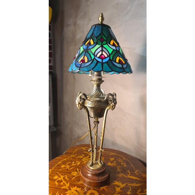 Gold Antique Bronze Lamp with Goats Head, 1850 For Sale - Image 8 of 8