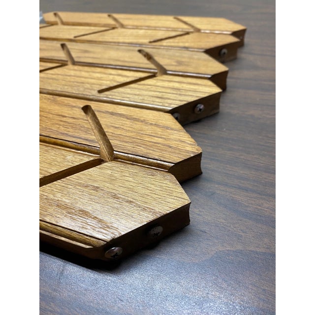 1970s Vintage Pendant Light Swag Lamp Geometric Wood Smoked Beveled Glass For Sale - Image 4 of 10
