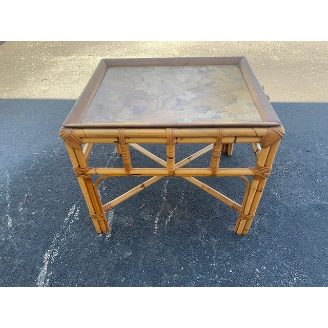 Late 20th Century Burnt Bamboo End Table With Removable Walnut Tray Top, Made in Italy For Sale - Image 9 of 9