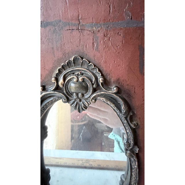 Gothic Vintage Red Distressed Wall Mirror With Ornate Frame For Sale - Image 3 of 10