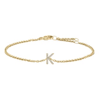 10K Yellow Gold Diamond Accent "K" Initial Charm and Link Bracelet For Sale