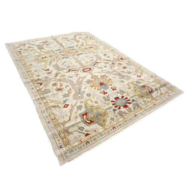 Islamic 21st Century Afghan Sultanabad Wool 6x9 Ivory, Taupe, Blue & Red Handmade Area Rug #9902774 For Sale - Image 3 of 9