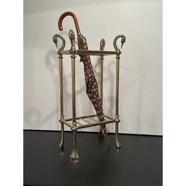 Cast Solid Brass Umbrella Stand With Duck Motif For Sale - Image 9 of 12