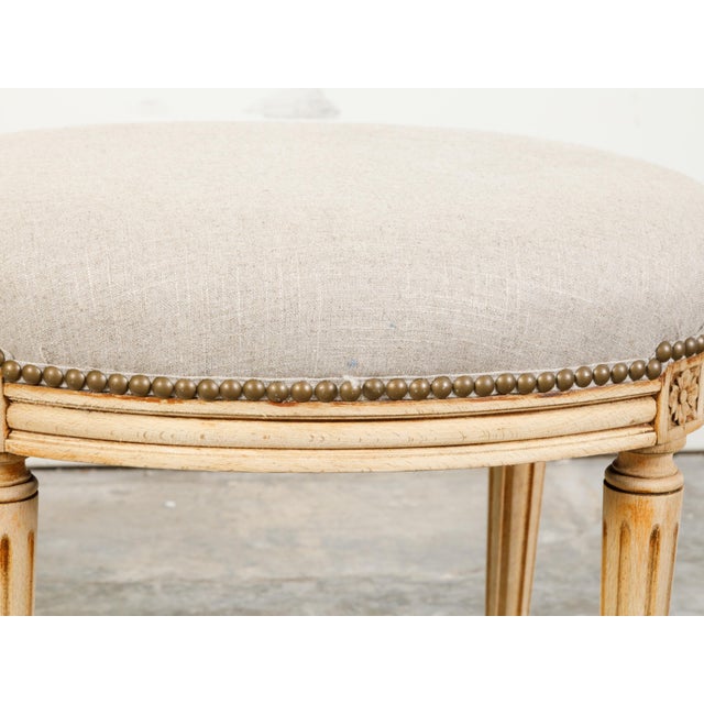 Pair of French Neoclassical Style Bleached Wood Stools with New Upholstery For Sale - Image 10 of 10