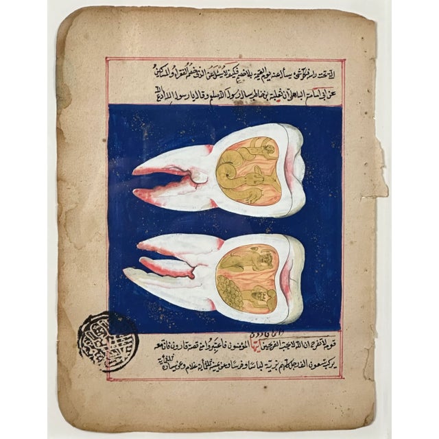 Antique 18th C. Jinn Tooth Worm Painting, Framed (Mixed Media on Paper). Ancient Islamic belief was that the Jinn would...