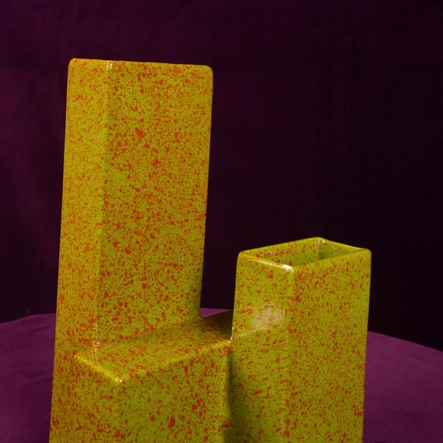 Geometric Twin-Column Ceramic Vase Space Age, Italy 1970, 1980s For Sale - Image 18 of 18