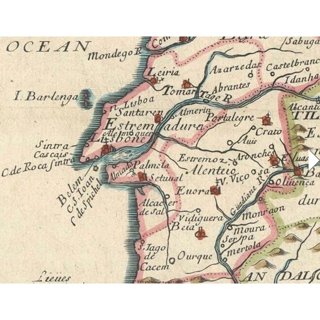 Antique Miniature Map of Portugal by Pierre Du Val, Paris, France, 1680 For Sale - Image 3 of 10