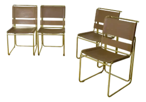 Chairs with Brass Structure and Light Brown Leather Seat by Gastone Rinaldi for Rima Company, 1970s, Set of 4