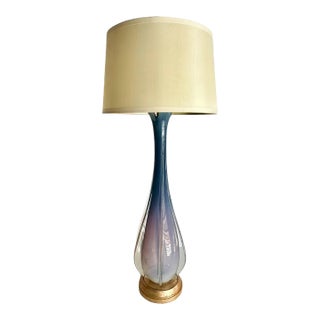 Tall Murano Italian Blue Winged Opalescent Table Lamp For Sale