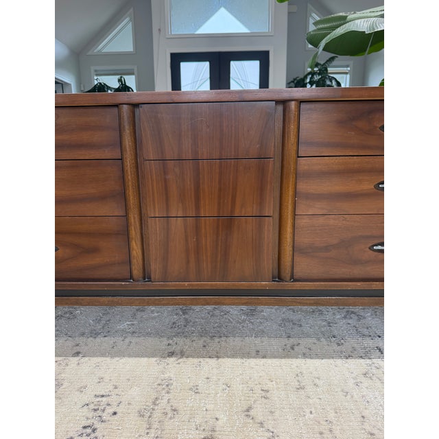 1960s Vintage Mid-Century Modern Walnut Long Dresser With Mirror Kent Coffee Style For Sale - Image 5 of 16