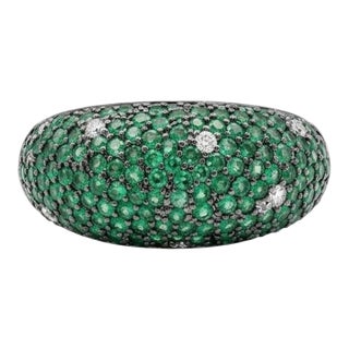 Natural 18k Gold Emerald Halo Ring With 0.21ct Diamonds, New Design For Sale