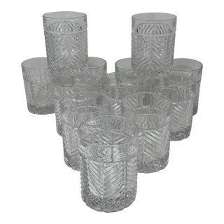 Set of 12 Ralph Lauren Herringbone Crystal Double Old Fashioned Glasses - Signed For Sale
