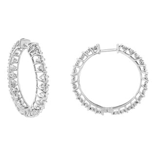 .925 Sterling Silver 1/2 Cttw Diamond Wire Cage Style Hoop Earring (I-J Color, I2-I3 Clarity) For Sale