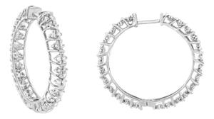 .925 Sterling Silver 1/2 Cttw Diamond Wire Cage Style Hoop Earring (I-J Color, I2-I3 Clarity)