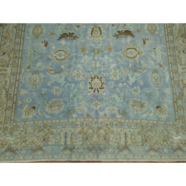 Early 20th Century Light Blue Animal Persian Tabriz Rug - 6'8" x 9'6" For Sale - Image 12 of 12