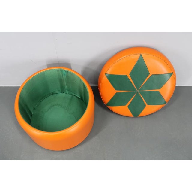 Animal Skin Vintage Italian Leather Pouf, 1970s For Sale - Image 7 of 10