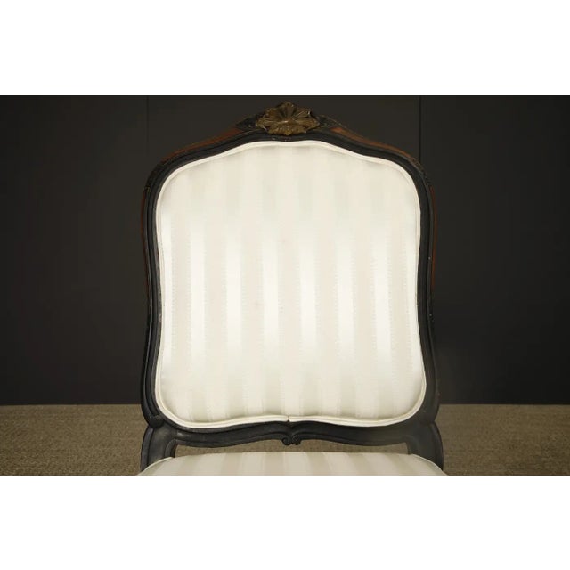 Pair of 1890s French Louis XV Carved, Gilt, Ebonized, and Upholstered Chairs For Sale - Image 16 of 18