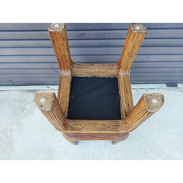 1970s Pair of Mid Century Modern Pencil Reed Rattan Stools For Sale - Image 9 of 12