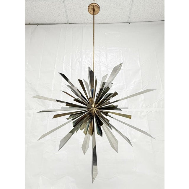 Remains Lighting Brass & Nickel "Sunburst" Chandelier by Remains Lighting of New York For Sale - Image 4 of 18