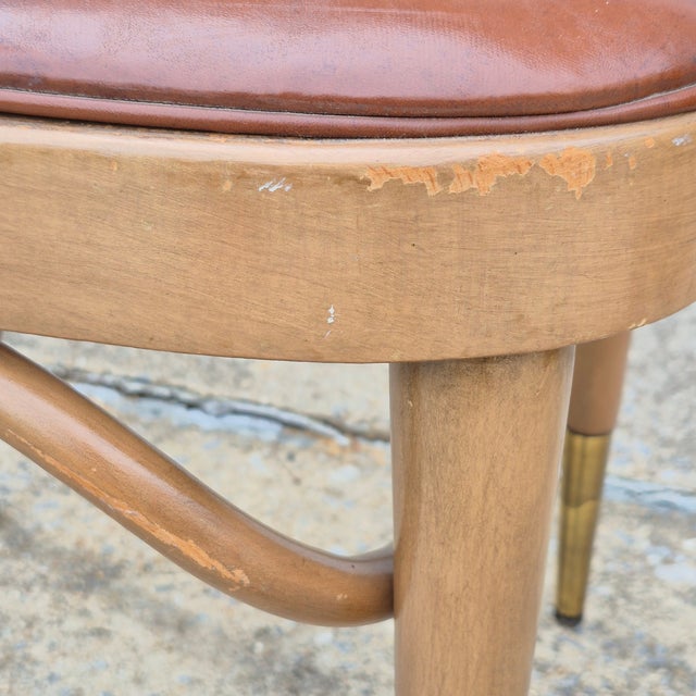MCM Chairmasters Atomic Style Walnut & Cognac Naughahyde Side Desk Accent Chair For Sale - Image 12 of 14