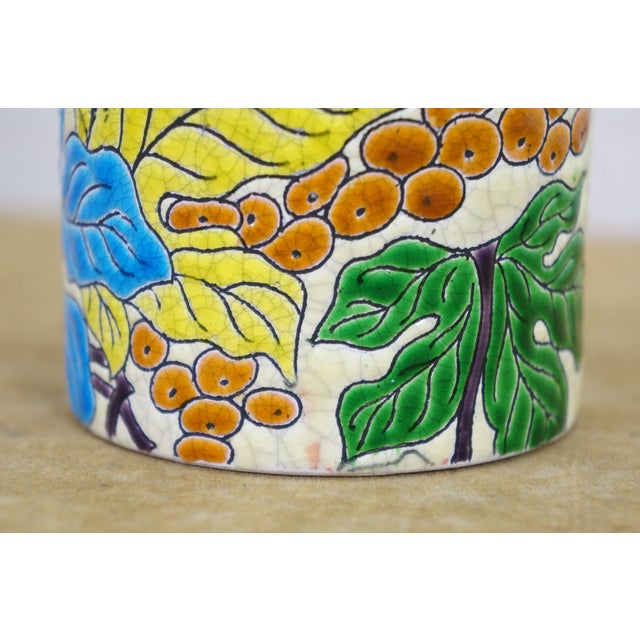 Antique French Longwy Emaux Cloisonne Enamel Grapevine Ceramic Cylinder Vase 7" For Sale - Image 10 of 10