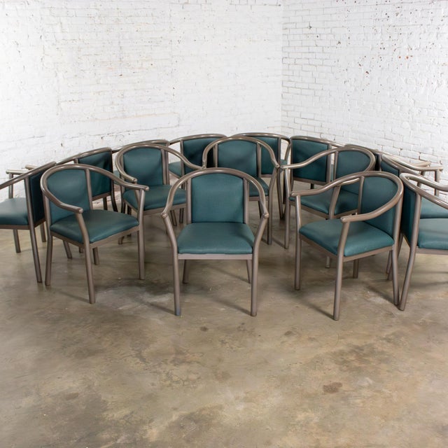 Late 20th Century Modern Set of 15 MTS Dining or Waiting Room Chairs Gray Frames & Blue Vinyl For Sale - Image 13 of 18
