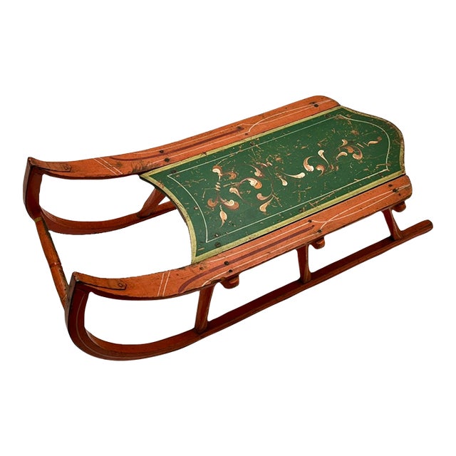 Outstanding Antique American Victorian Childs Snow Sled With Beautiful Original Hand Painted Features - Circa 1870s For Sale
